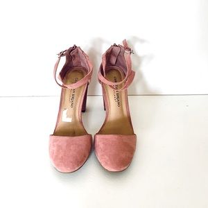 Dusty Rose faux suede chunk heel
